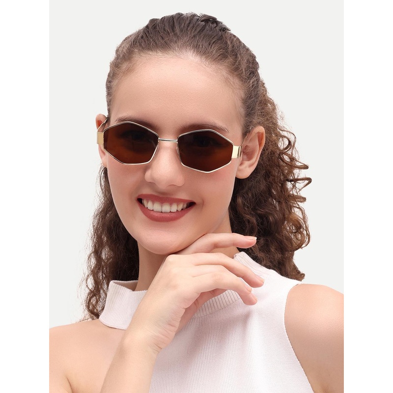 HAMILTANO WINSTON Women Brown Sunglasses with UV Protected Hexagon Lens