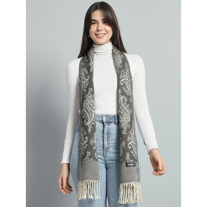 HANDICRAFT PALACE Paisley Printed Tasselled Reversible Woven Wool Scarf