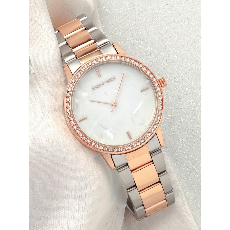 JOKER & WITCH Women White Dial & Stainless Steel Bracelet Style Analogue Watch AMWW582