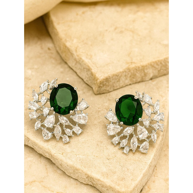 KARATCART Green American Diamond Drop Earrings