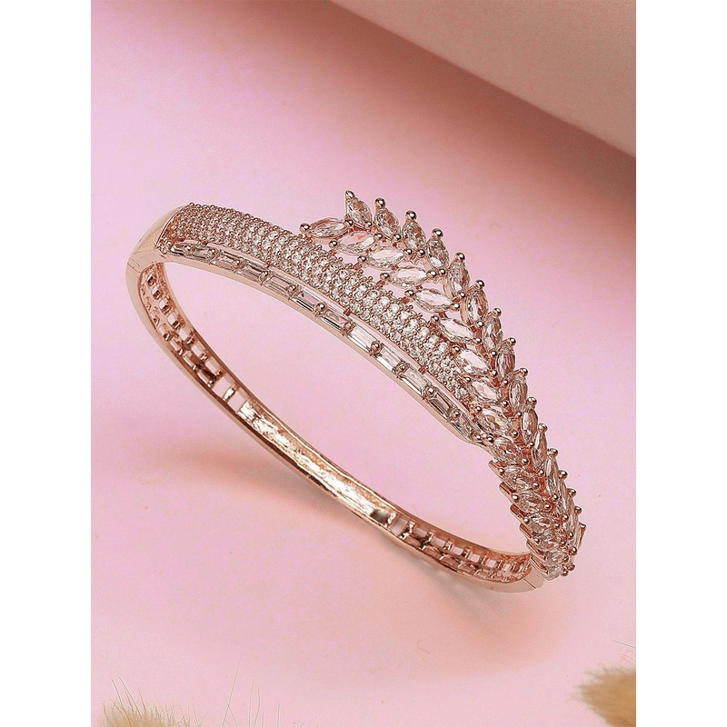 KARATCART Women Rose Gold-Plated American Diamond Studded Bangle-Style Bracelet