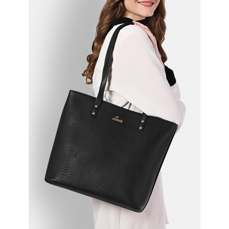 Lavie Pavo Nov Black Textured PU Structured Shoulder Bag