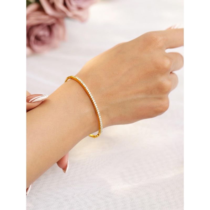 Rubans 22K Gold Plated Cubic Zirconia Bangles Style Bracelet