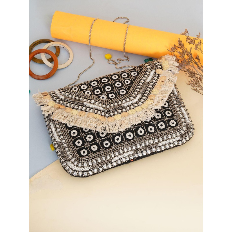 Sangria Hand Embroidery Foldover Clutch