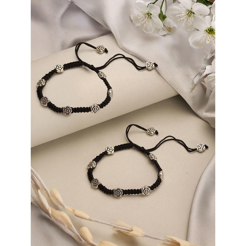 Saraf RS Jewellery Rhodium-Plated Artificial Beads Anklet