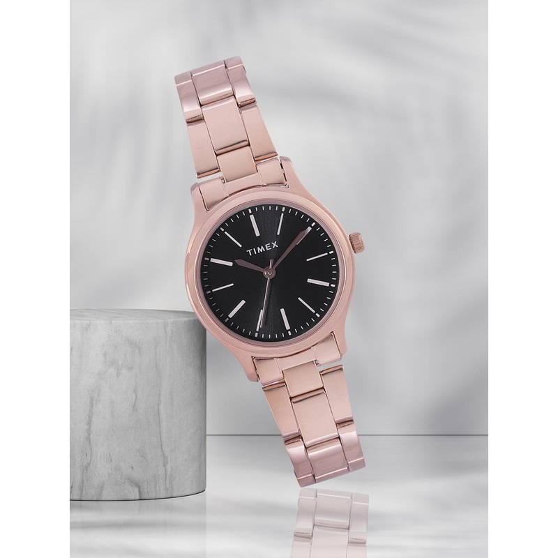 Timex Women Black Brass Dial & Rose Gold Toned Analogue Watch TWTL87SMU07