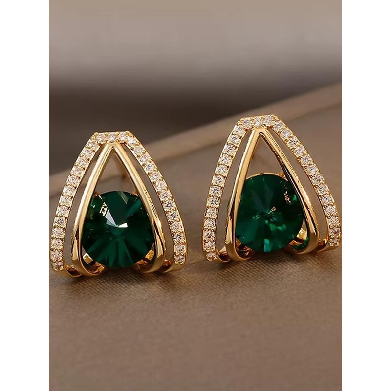 Tiso Emerald AD Studded Gem Stone Earrings | Party Wear Stud Earrings for Women