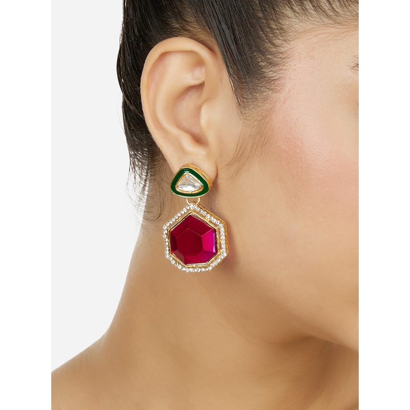 Zaveri Pearls Gold-Plated Austrian Diamonds Studded Drop Earrings