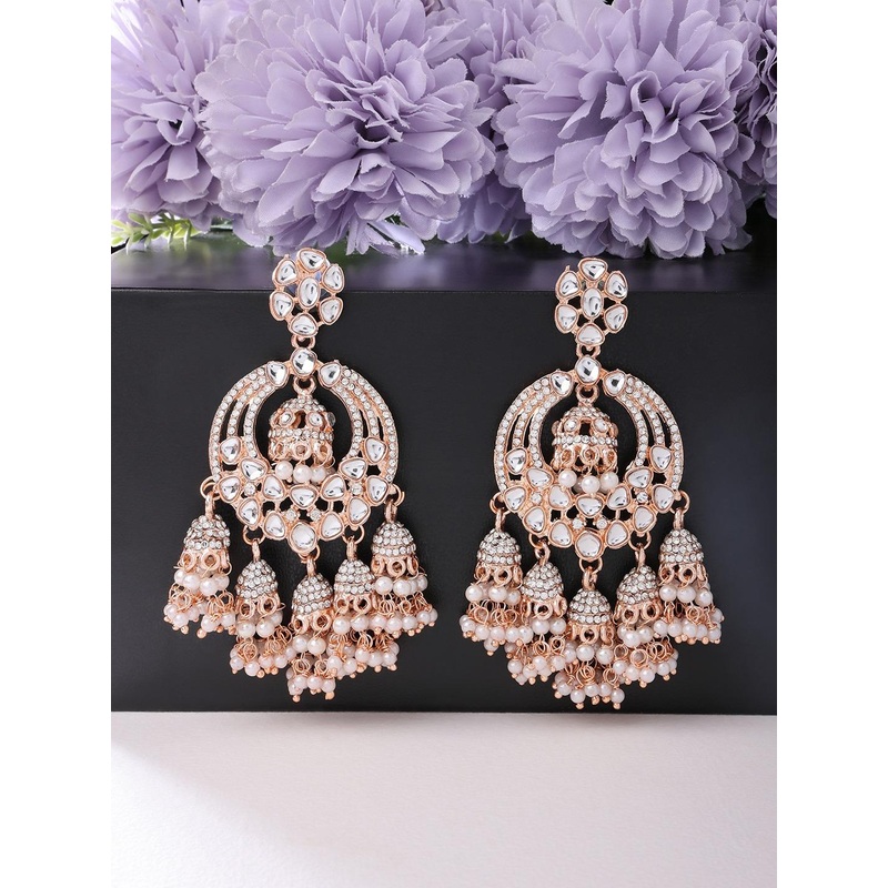 Zaveri Pearls Rose Gold Contemporary Jhumkas Earrings