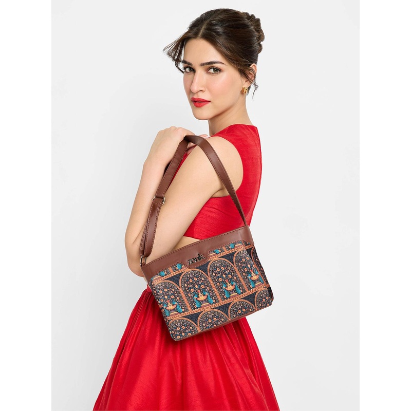 ZOUK Royal Indian Peacock Motif Harmony Printed Structured Sling Bag