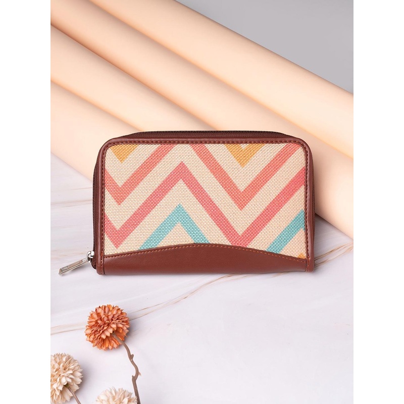 ZOUK Women Multicoloured Printed Vegan Leather Zip Around Wallet