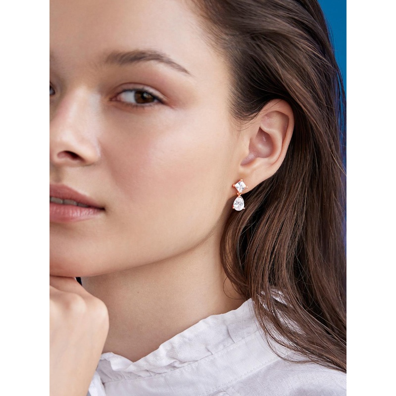 AIKA BY MINUTIAE Rose Gold-Plated Crystals-Studded Drop Earrings