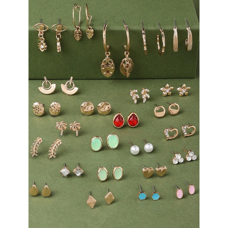 AMI Zaveri Pearls Set Of 25 Gold Toned Studs & Drop Earrings