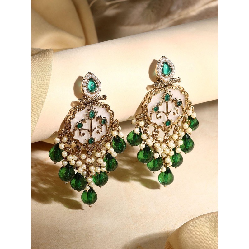 ASMITTA JEWELLERY Gold-Plated Stone Studded Contemporary Drop Earrings