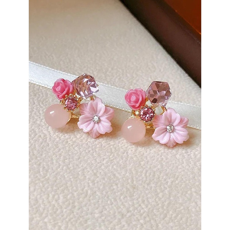 DressBerry Artificial Stones Studded Floral Shaped Korean Drop Earrings