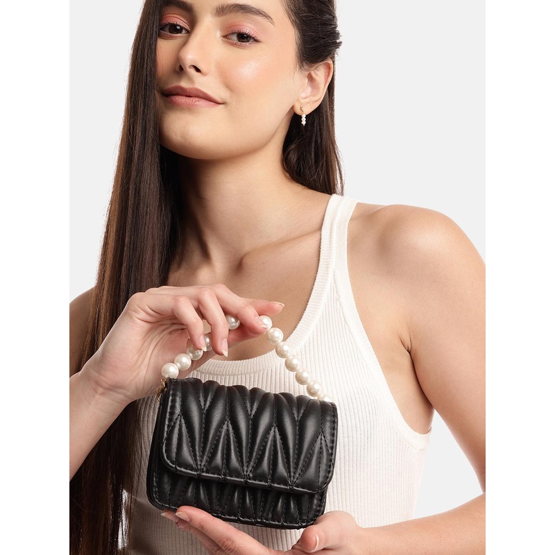 DressBerry Quilted Structured Satchel Bag