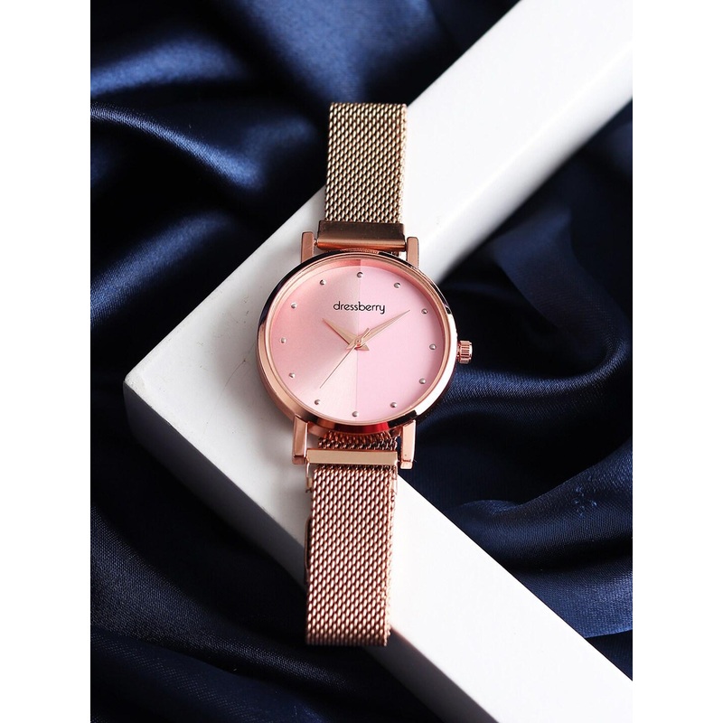 DressBerry Women Pink Dial & Rose Gold-Plated Straps Analogue Watch HOBDB-103-PK