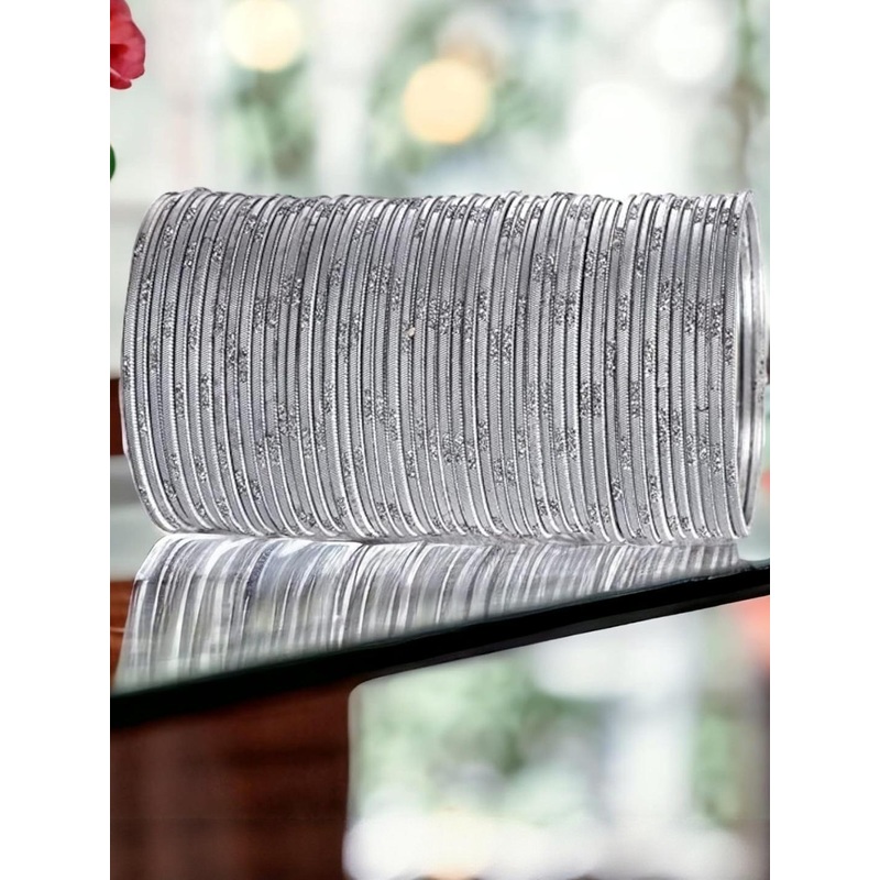 Guddan Women Grey Designer Metal Bangles Set Of 48