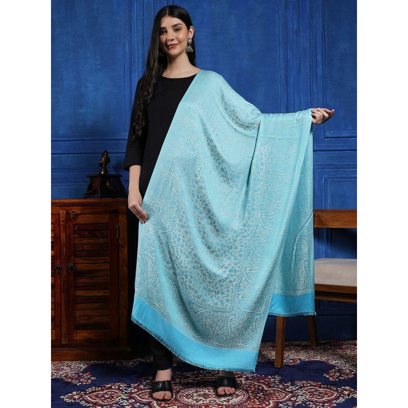 HANDICRAFT PALACE Paisley Woven Design Frayed Boarder Woollen Stole