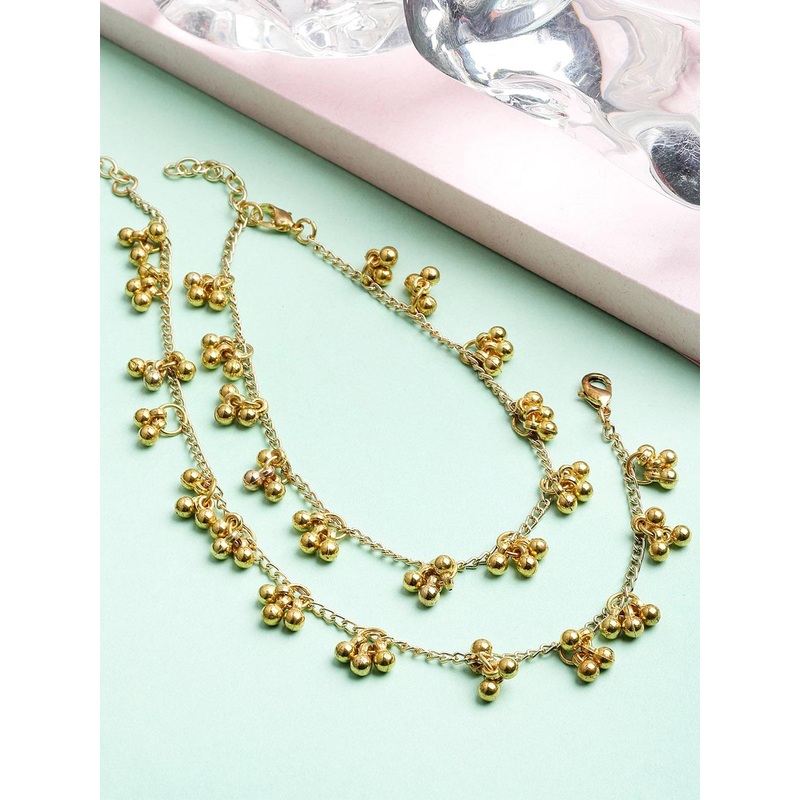 KARATCART Set Of 2 Gold-Plated Kundan-Studded Anklets