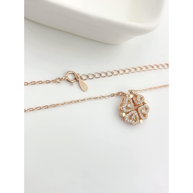 MEENAZ Rose Gold-Plated CZ Studded Heart Pendant With Chain