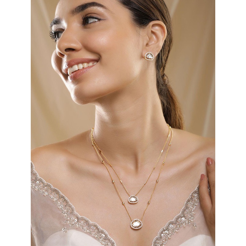 Rubans 22KT Gold-Plated Polki and Cubic Zirconia Stone-Studded Jewellery Set