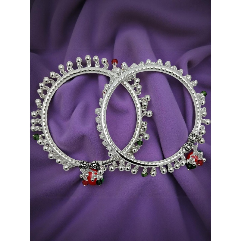 Set Of 2 Crystal Ghungroo Leg Payal Foot Kada Anklets