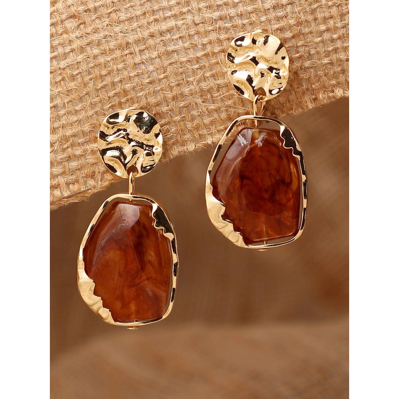 SOHI Brown & Gold-Plated Contemporary Drop Earrings