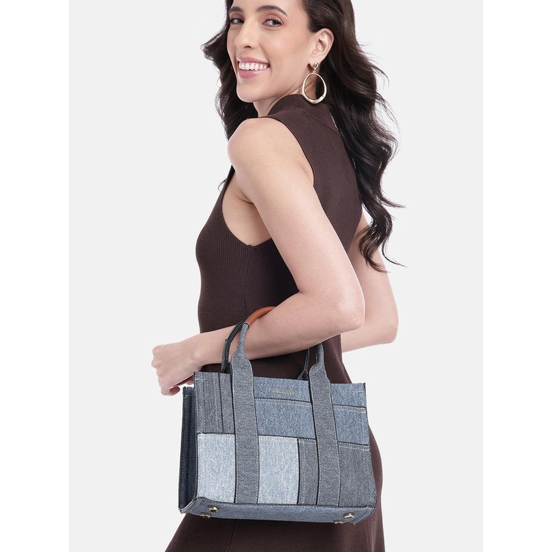Van Heusen Denim Detail Self Design Handheld Bag