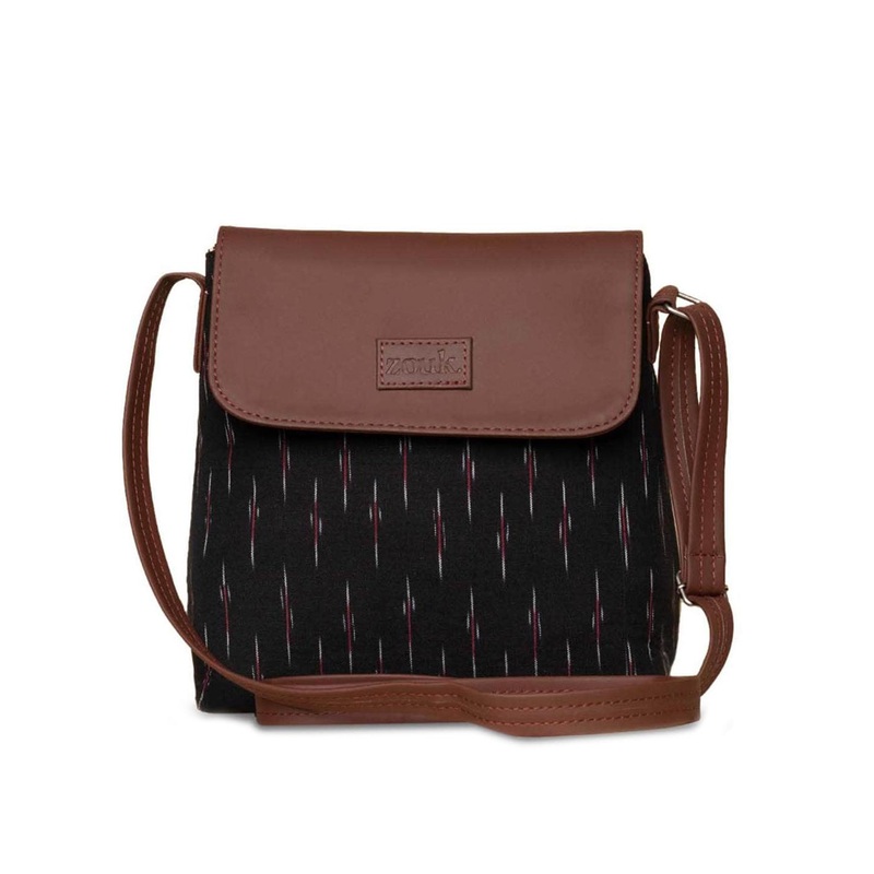 ZOUK Geometric Printed Structured Jute Sling Bag