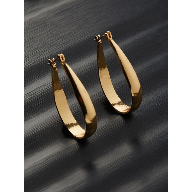 Accessorize London Women Gold -Toned Berry Blush Oval Long Hoop Earrings