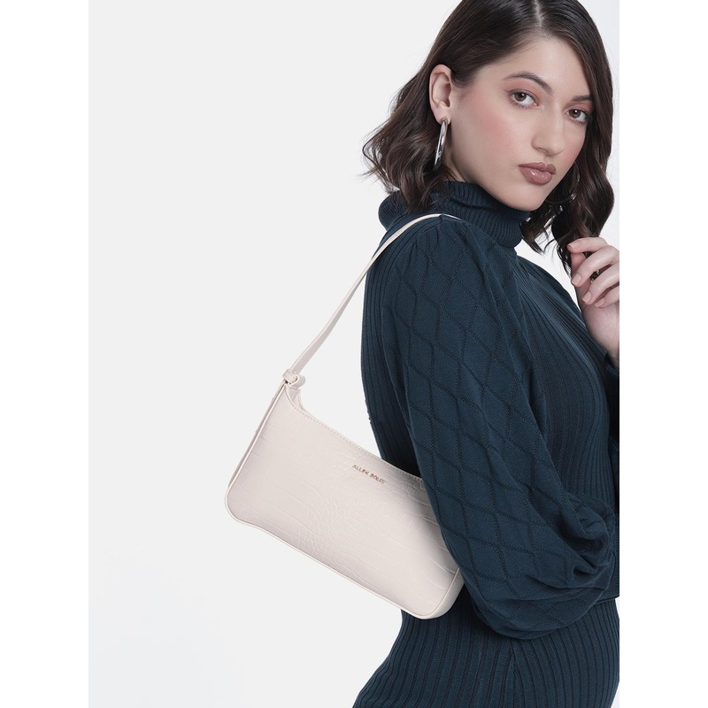 Allen Solly White Animal Textured Structured Shoulder Bag