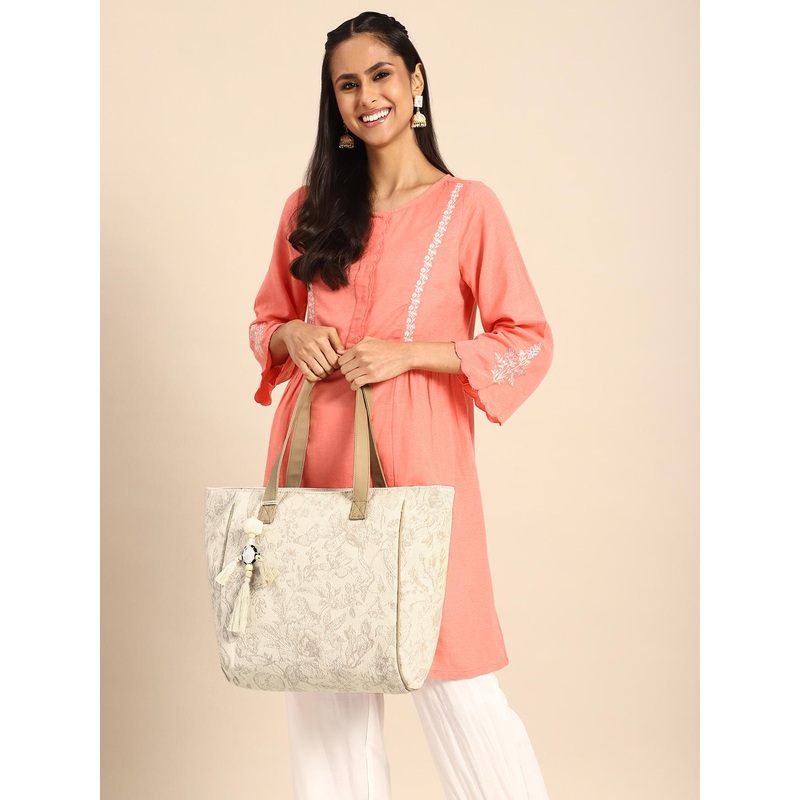 Anouk Floral Oversized Shopper Tote Bag with Tasselled