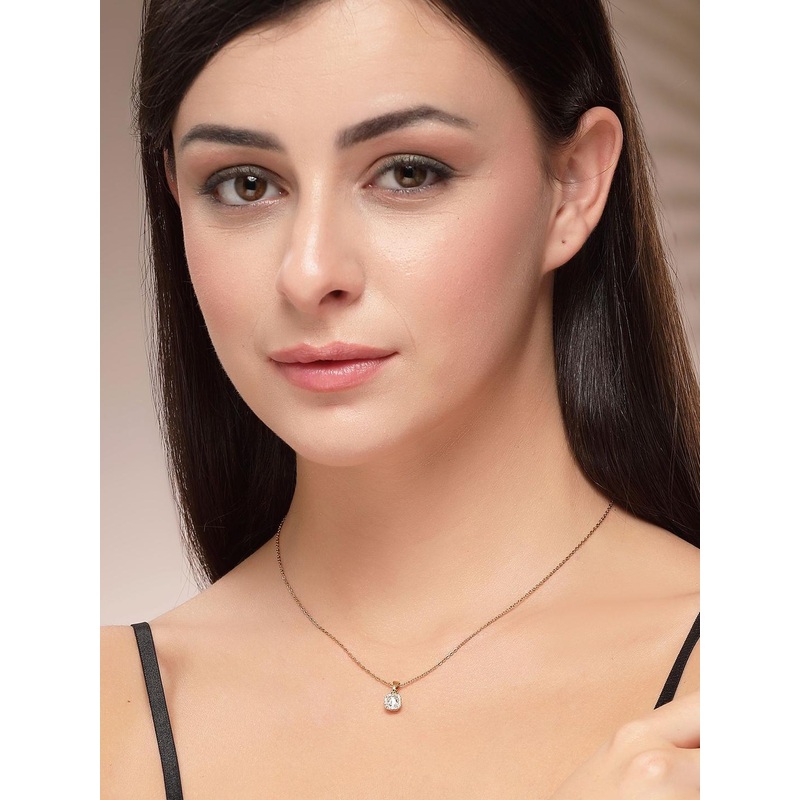 Bohey by KARATCART Gold-Plated Crystal Studded Circular Pendant With Chain