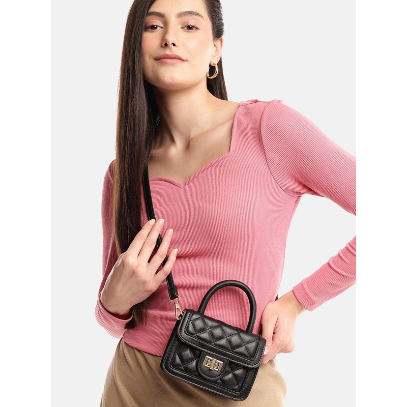 DressBerry Structured Quilted Satchel Bag