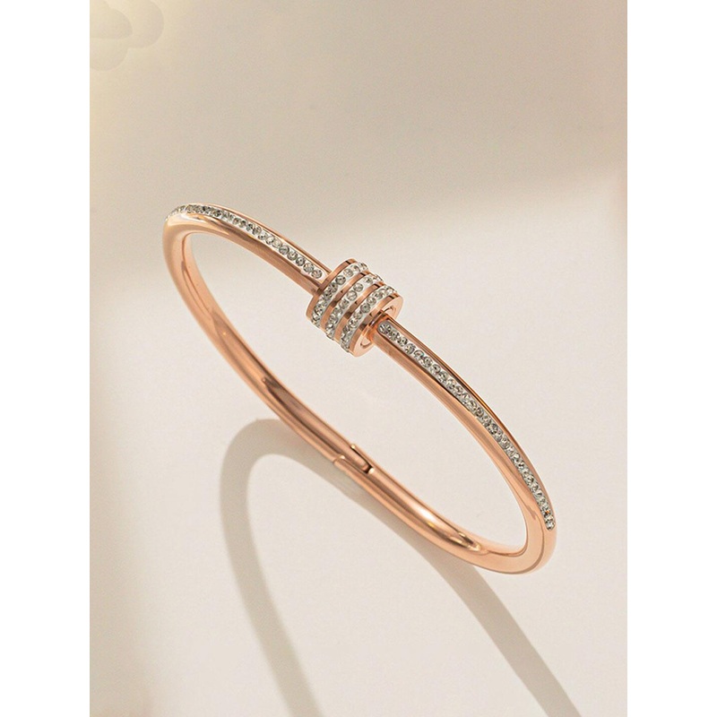 Jewels Galaxy Women Rose Gold-Plated American Diamond Bangle-Style Bracelet
