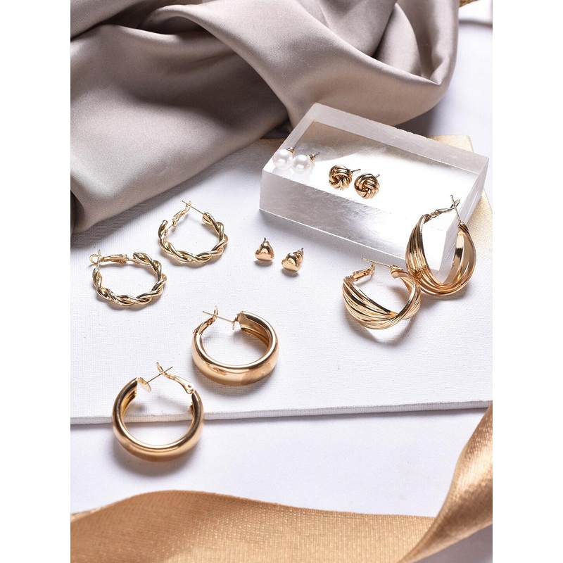 JOKER & WITCH Women Gold-Toned & White Set Of 6 Contemporary Half Hoop Earrings