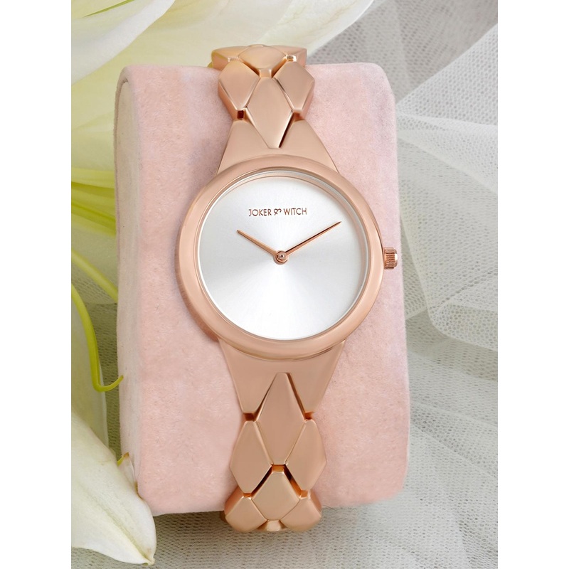 JOKER & WITCH Women White Dial & Rose Gold Toned Stainless Steel Bracelet Style Straps Analogue Watch
