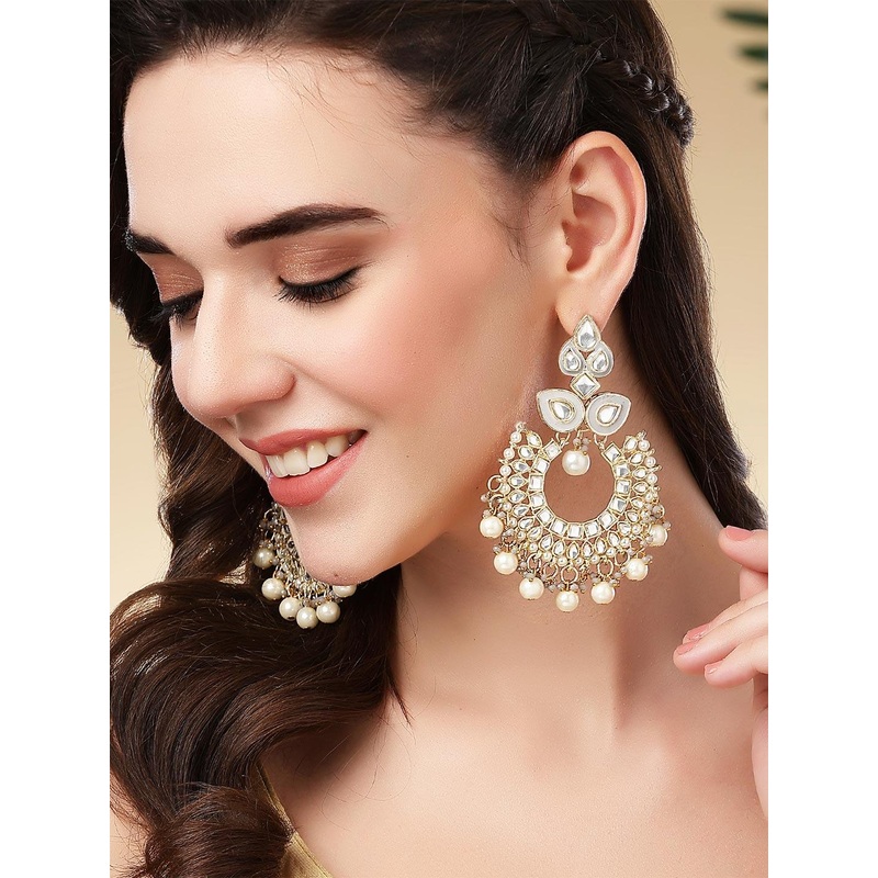 KARATCART Gold-Plated & White Classic Chandbalis Earrings