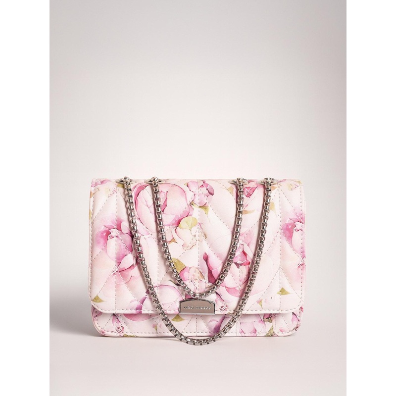 Lino Perros Floral Printed Structured Sling Bag with Quilted Detail
