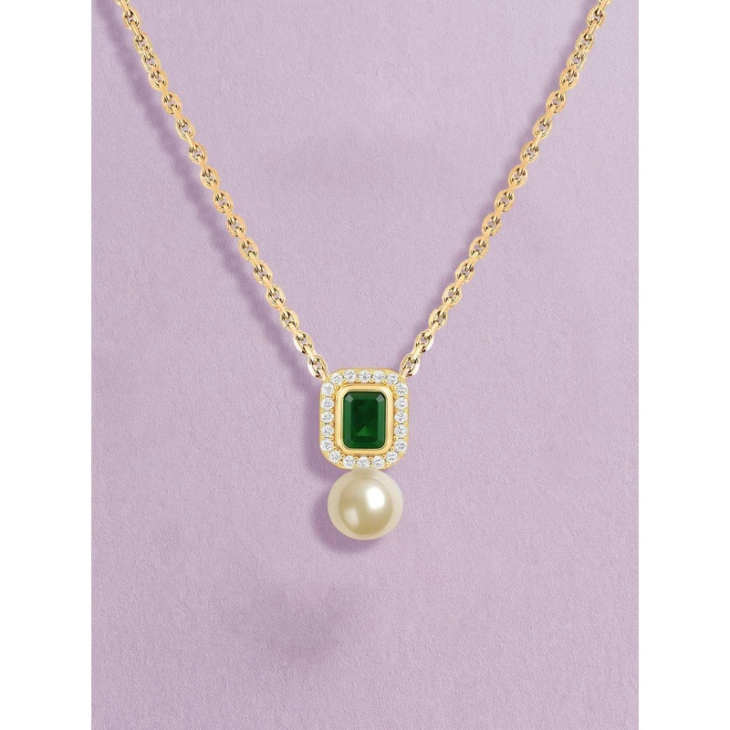 MINUTIAE Gold-Plated Artificial Stones Studded And Pearls Beaded Pendant With Chain