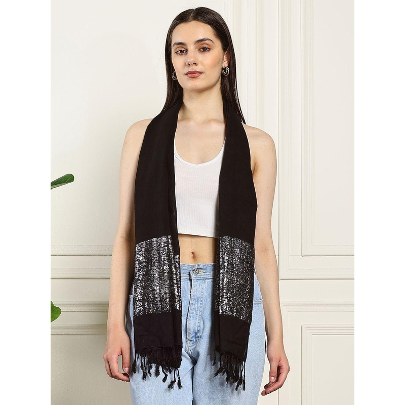 Ravaiyaa Women Zari Scarf with Tasselled Border