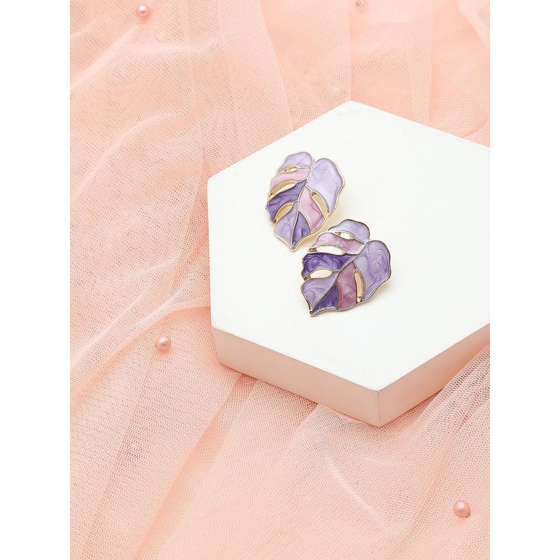 SOHI Purple Gold Plated Contemporary Studs Earrings