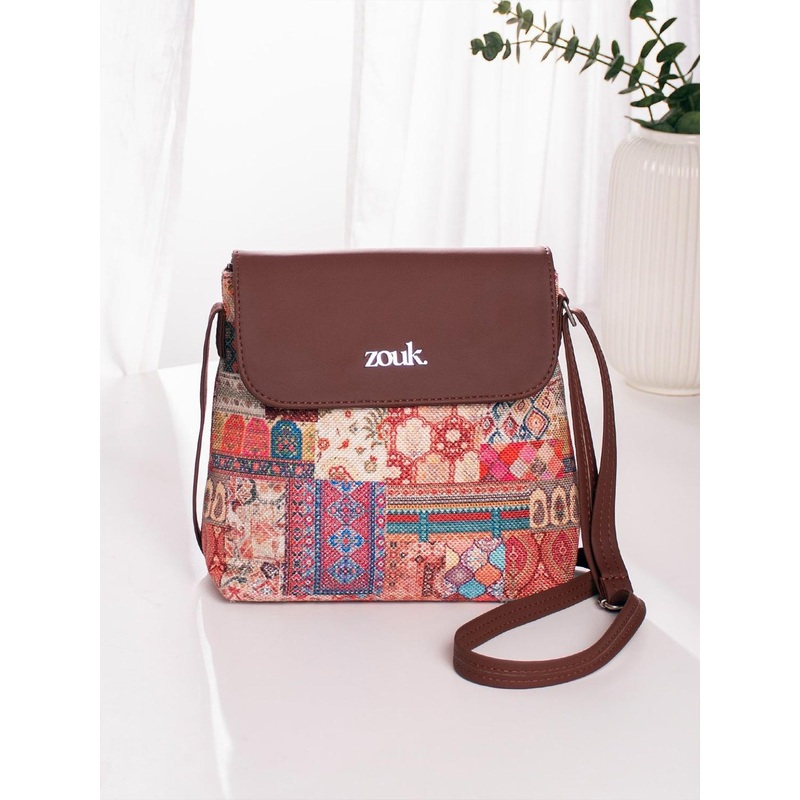 ZOUK Ethnic Motifs Printed Structured Sling Bag