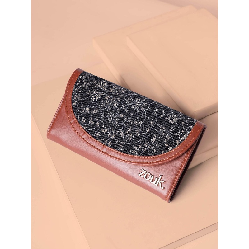 ZOUK Women Leather Lattice Lace Kyra Flap Wallet