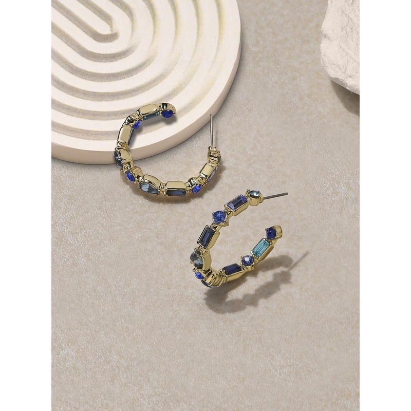 Accessorize Crystals Stone Studded Circular Half Hoop Earrings