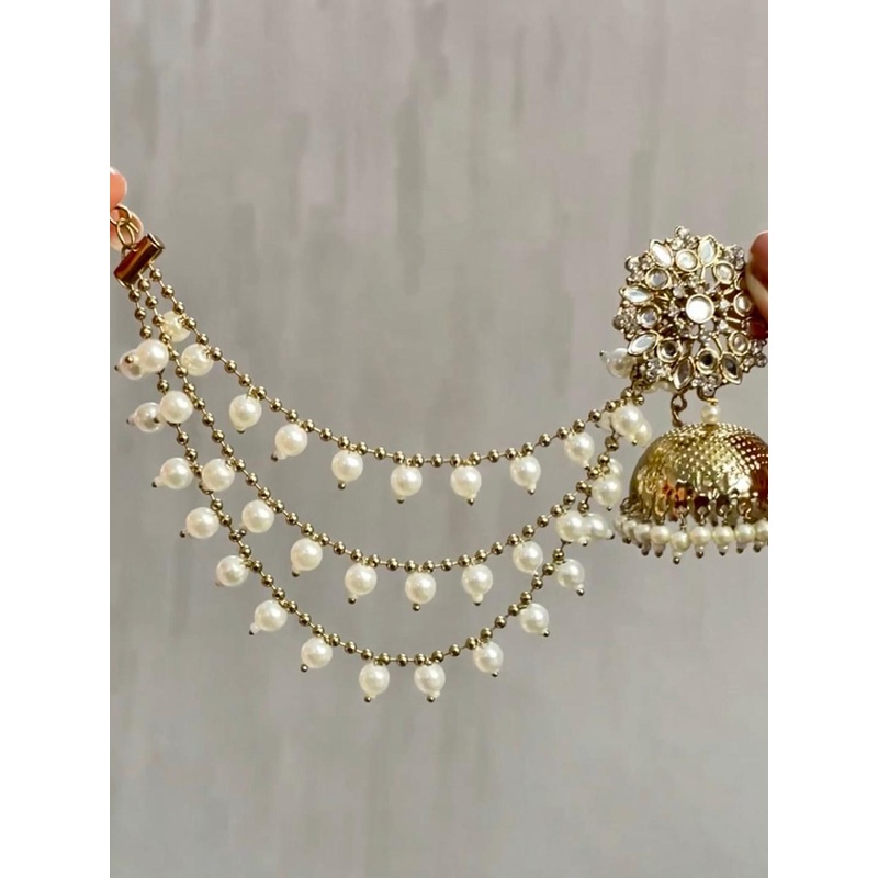 ISHKAARA Gold-Toned Pearl 3-Layerd Ear Chain