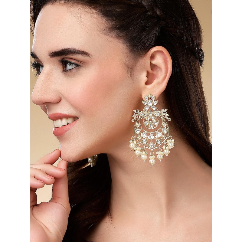 KARATCART Gold-Toned Contemporary Chandbalis Earrings