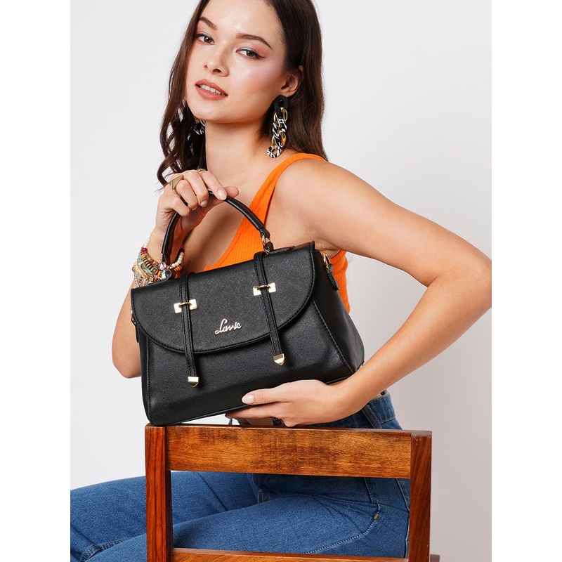 Lavie Beech Women Black Flap Satchel Handbag