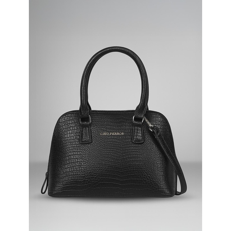Lino Perros Black Snakeskin Textured Structured Handheld Bag